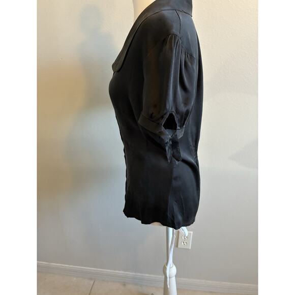 Y2K Bebe Black Silk Whimsygoth Top Classic SteamPunk Emo Cinched Waist Blouse M - Picture 12 of 16